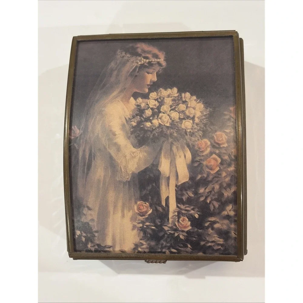 Vintage Via Vermont Glass & Brass Mirrored Jewelry Music Box – 